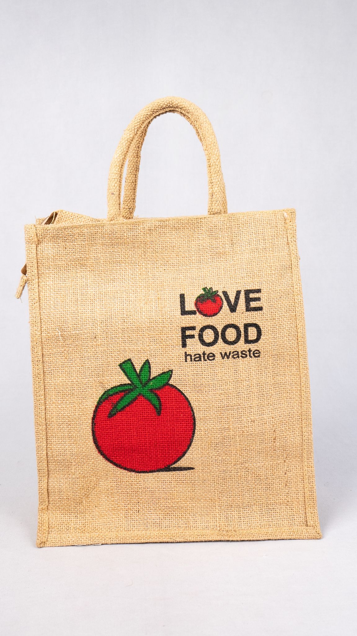 Eco-Friendly 'Love Food, Hate Waste' Jute Tote Bag