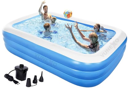 10Feet Swimming Pool with Pump, Inflatable Kiddie Pool, Family Lounge Pool for Kiddie, Kids, Adults, Toddlers, Infant for Ages 3+