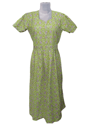 Green Floral Print Dress with Short Sleeves
