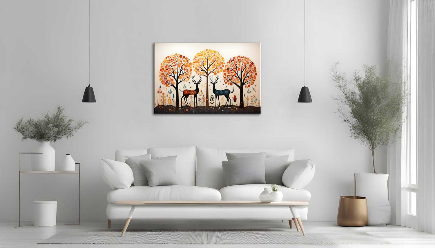 DEER IN A FOREST PAINTINGS 24in X 16in WITH BLACK FRAME