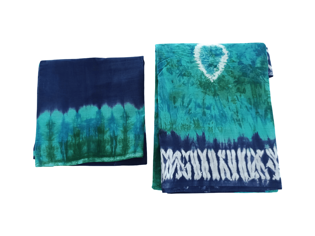 Tie-Dye Fabric Ensemble - Navy, Teal & Green Cotton Saree