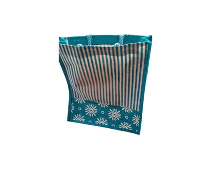 Turquoise Tote Bag with Striped and Floral Design