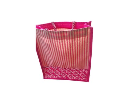 Pink Jute Shopping Bag with Floral Design - Eco-Friendly & Stylish
