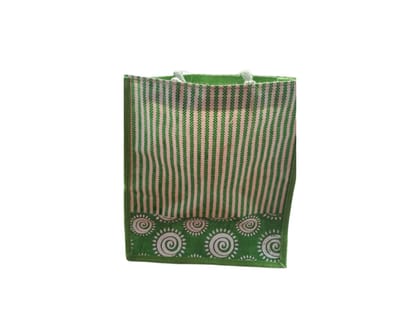 Eco-Friendly Green Striped Jute Shopping Bag