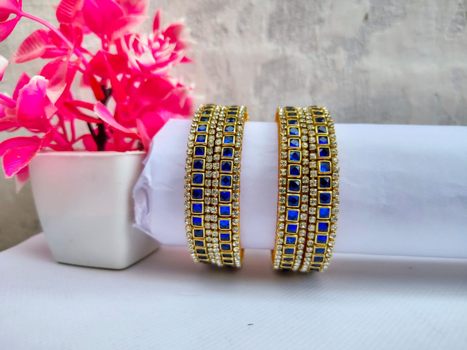 Silk Thread Blue Stone Bangles - Elegant & Sparkling