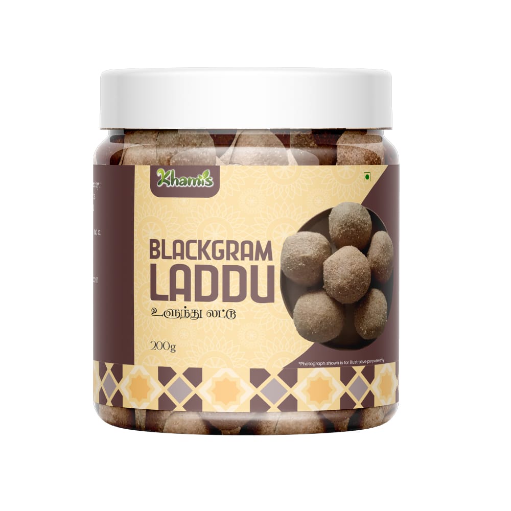 Blackgram Laddu (Urad Dal) – Protein-Rich Traditional Sweet with Jaggery | Healthy Indian Mithai | Ulundhu Laddu-A Nutritious Sweet | Khamis Healthy Foods -200g (pack of 4)