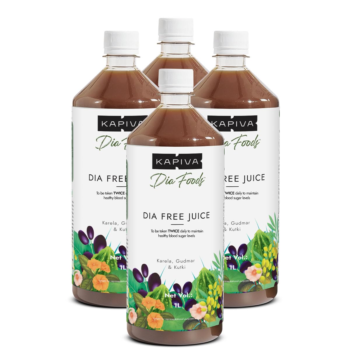Dia Free Juice (4 L) | For Holistic Blood Sugar Care | Amla, Karela, Jamun, Guduchi & 7 More -  Pack of 4