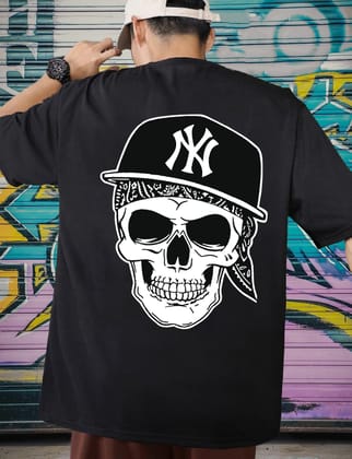 SCOTT FINCHER Men's Skull Graphic Tee with Yankees Cap - Urban Streetwear : AA(ARN)BLACK_298