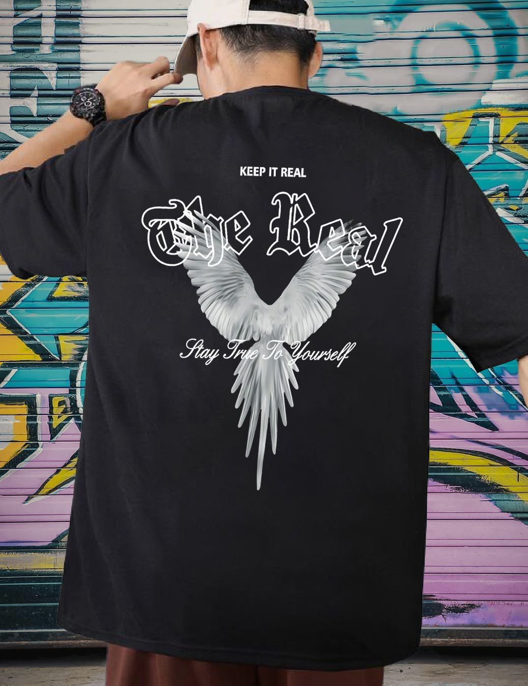 SCOTT FINCHER Men's Keep It Real Wings Graphic Tee - Stay True To Yourself : AA(ARN)BLACK_300