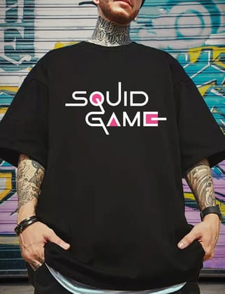 SCOTT FINCHER Men's Graphic Printed Squid Game Logo Black T-Shirt - Official Merchandise : AA(ARN)BLACK_308