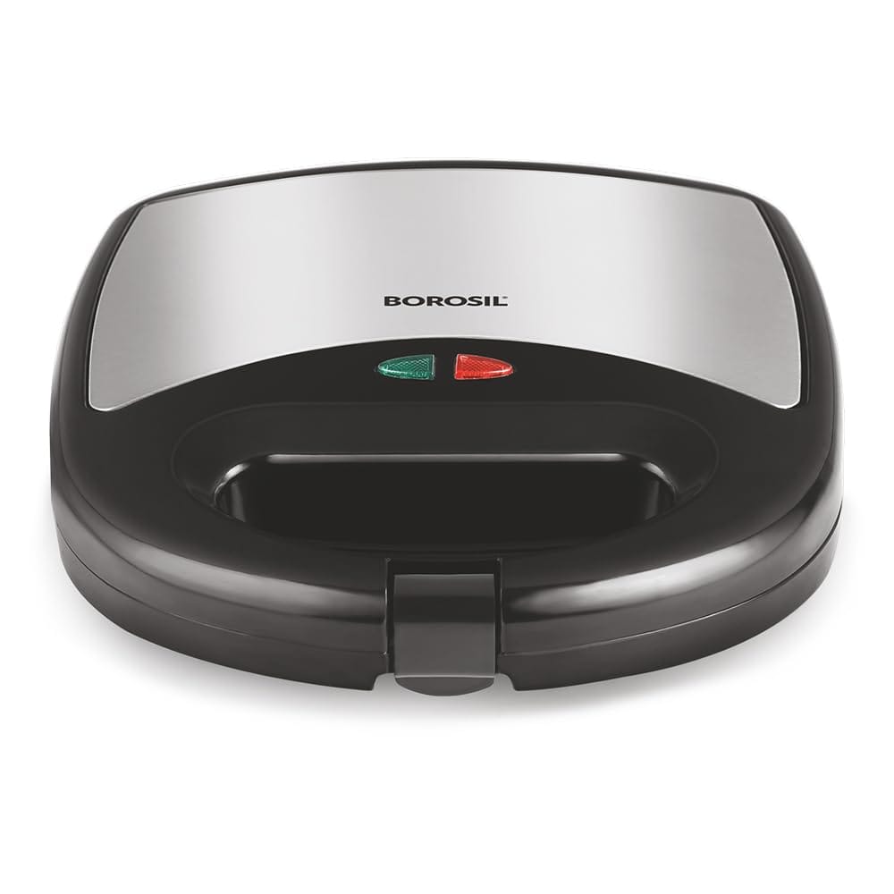 Borosil Neo Grill , 750 Watt, Bread Sandwich Maker, Makes 2 Sandwiches, Non-Stick Grill Plates Opens 105°, For Snacks And Breakfast - Black