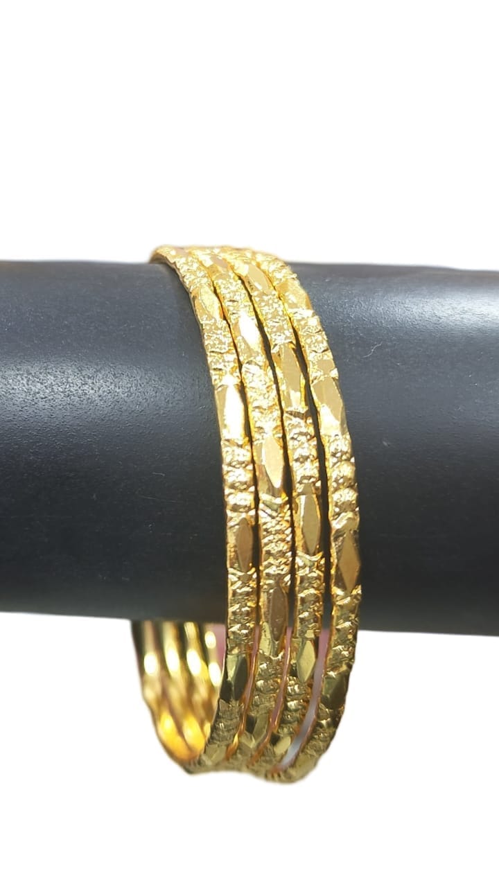 Gold Plated Textured Bangle Set of 4