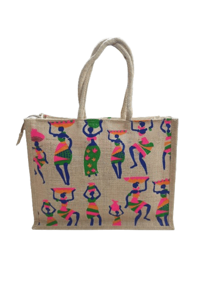 Eco-Friendly Jute Tote Bag with Colorful Print
