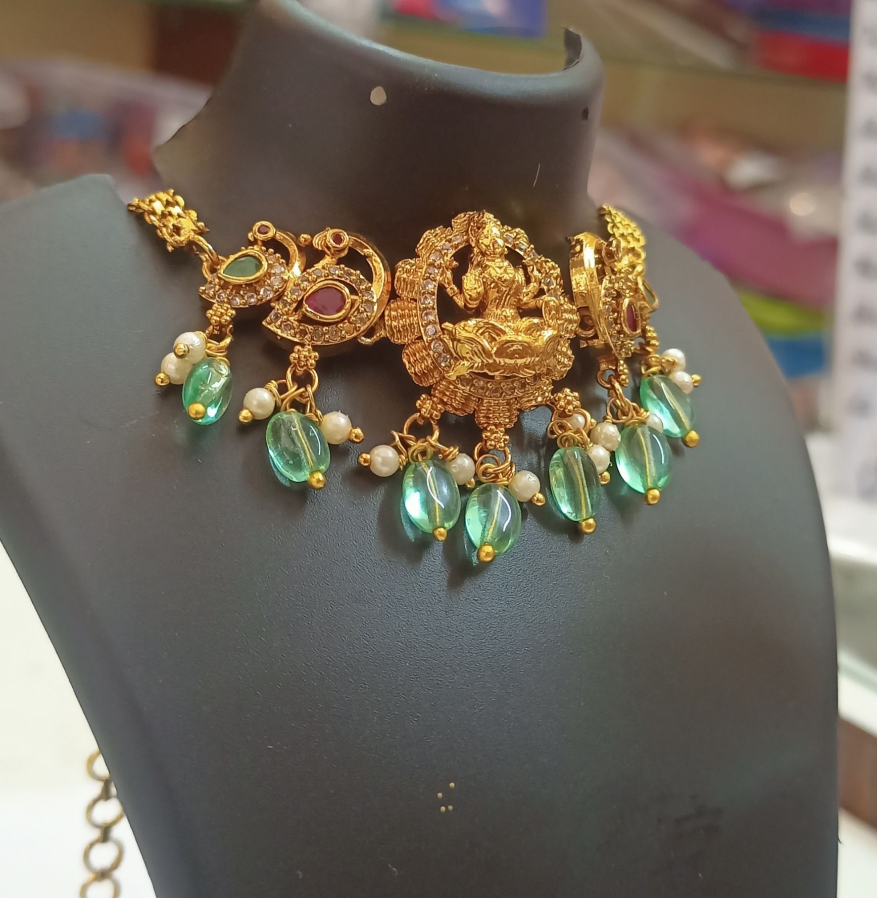 Gold Choker Necklace with Gemstone Detailing