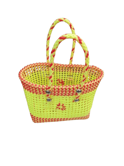 Lemon Yellow and Red Colour Handwoven Plastic Wire Bag