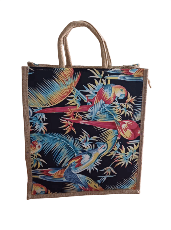 Parrot Print Jute Bag - Eco-Friendly Tote