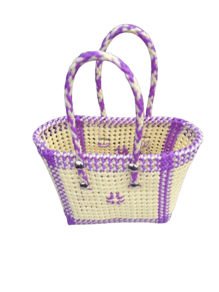 Cream and Purple Colour Handwoven Plastic Wire Bag