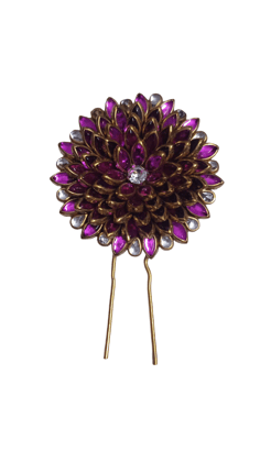 Purple Floral Hair Accessory with Rhinestones - Wedding & Party Hairpin