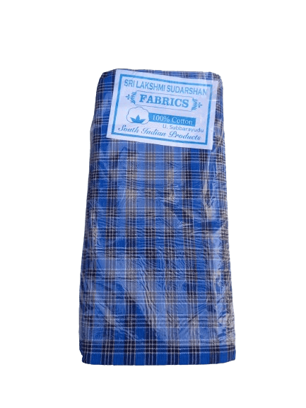 Cotton Lungi with Checks - Blue Colour