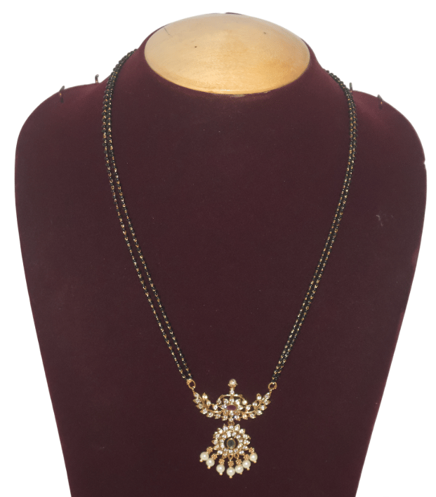 Gold Plated Mangalsutra with Cubic Zirconia & Gemstone Pendant