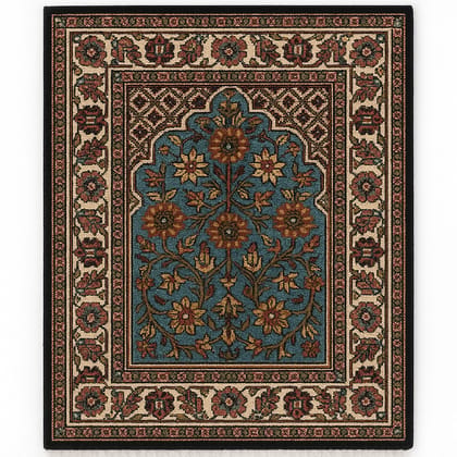 Hand-Knotted Persian Rug - Teal Floral Design Hand-Knotted Persian Rug - Teal Floral Design