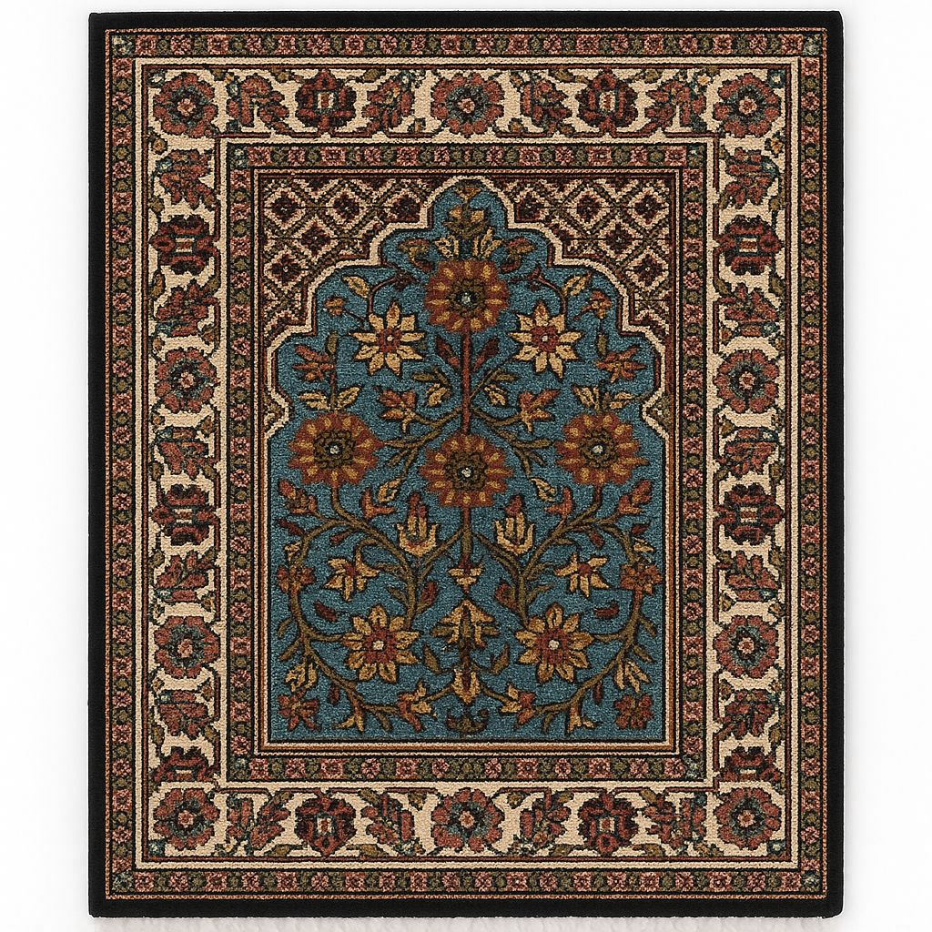 Hand-Knotted Persian Rug - Teal Floral Design