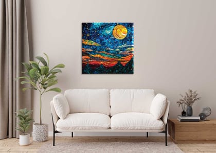 MOSAIC MOUNTAIN MOON WALLDECOR ART 24in X 24in WITH BLACK FRAME MOSAIC MOUNTAIN MOON WALLDECOR ART 24in X 24in WITH BLACK FRAME