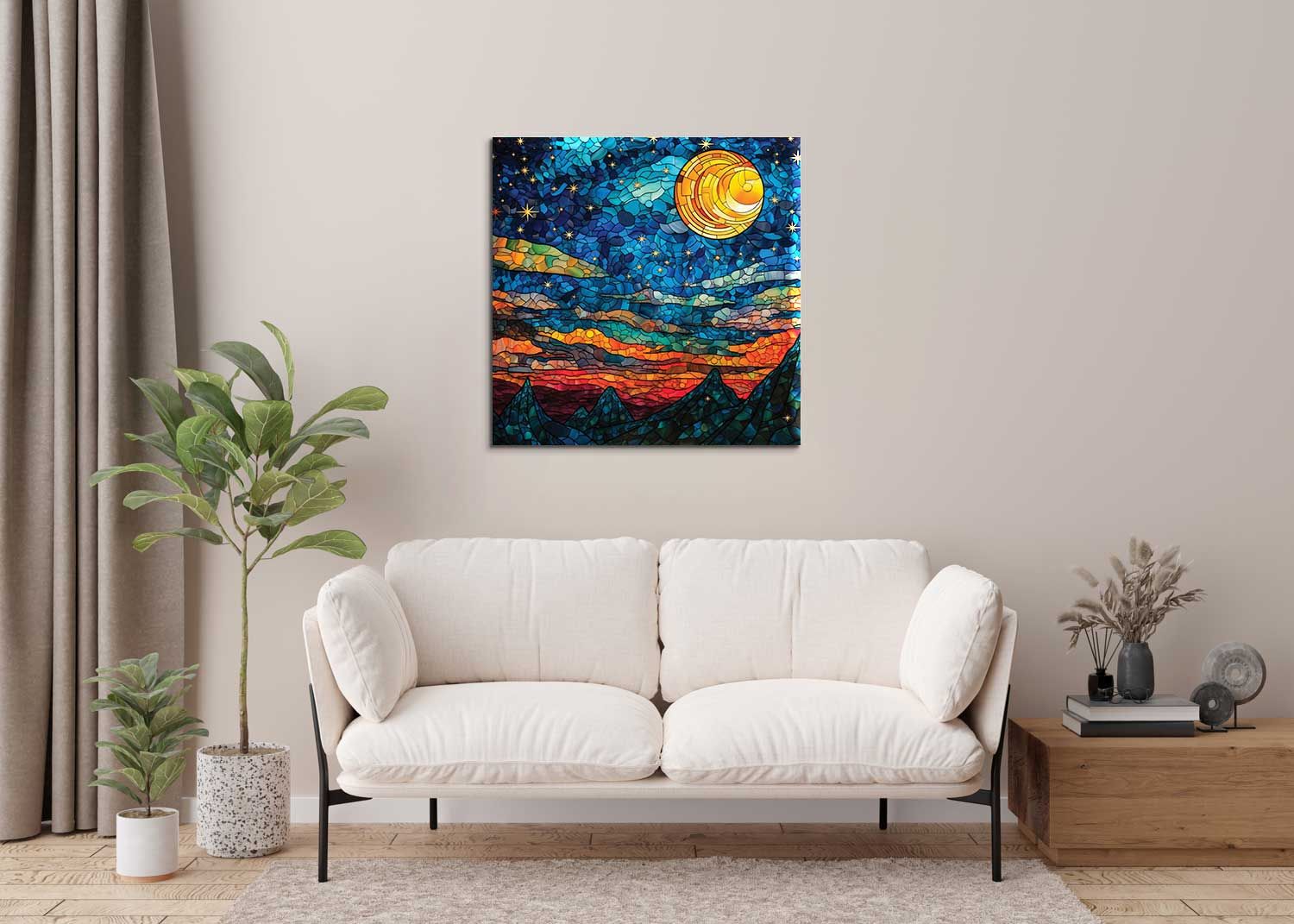 MOSAIC MOUNTAIN MOON WALLDECOR ART 24in X 24in WITH BLACK FRAME