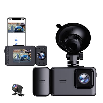 AUSHA 3-Channel 2.5K Dash Cam | Front, Rear & Interior Cameras with Night Vision & App Control