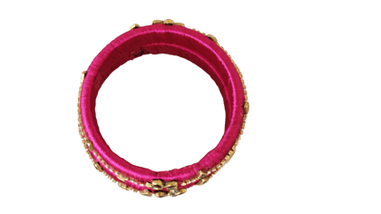 Pink Silk Thread Bangles with Stone Embellishments (2.8) - Set of 2 Pink Silk Thread Bangles with Stone Embellishments (2.8) - Set of 2