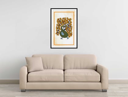 PEACOCK REVERIE WALLART 16in X 24in WITH BLACK FRAME