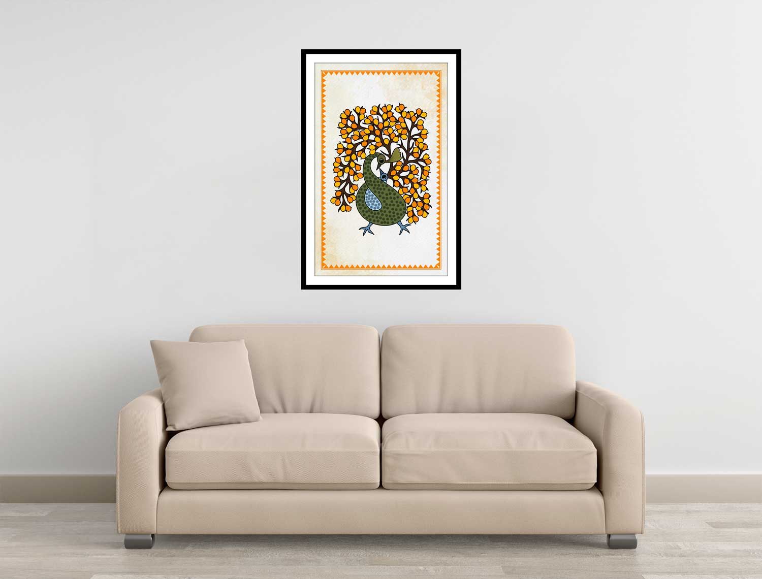 PEACOCK REVERIE WALLART 16in X 24in WITH BLACK FRAME