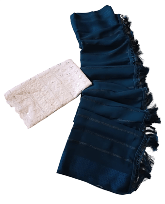 Elegant Navy Blue Saree with White Blouse Piece