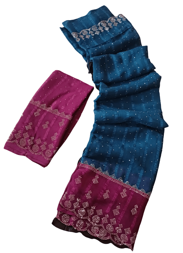 Teal & Maroon Embellished Saree - Elegant & Stylish