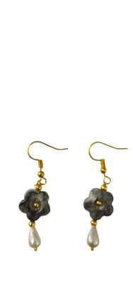 Floral Dangle Earrings with Pearl Drop - Gold & Silver Tone