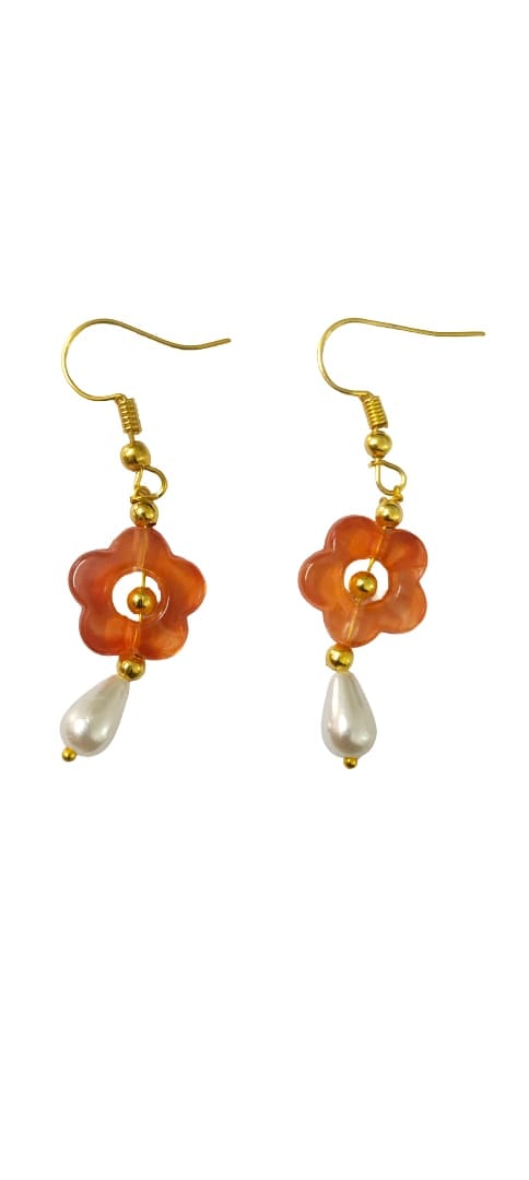 Flower-Shaped Earrings with Pearl Drop
