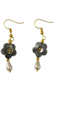 Gray Flower Pearl Drop Earrings - Elegant Jewelry