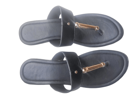 Black Flip-Flop Sandals with Gold Accent