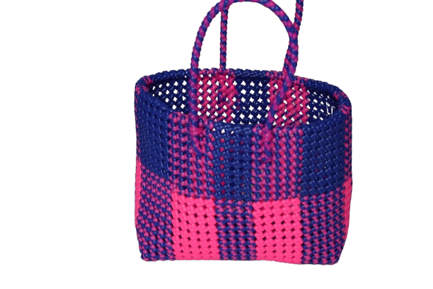 Handcrafted Woven Blue & Pink Wire Basket