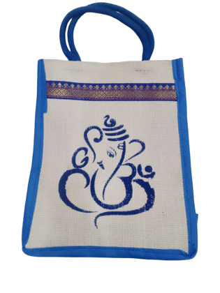 Jute Bags For Party Favors | Ganesha And Kolam Print Return Gift Jute Bag - Colorful 8X10X4" With Zipper For Weddings, Housewarming, Thanksgiving & Pooja Gifts