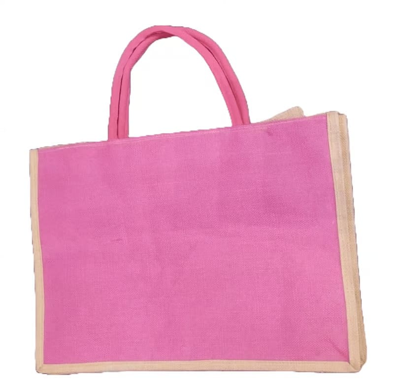 Pink and Beige Jute Tote Bag - Eco-Friendly and Stylish