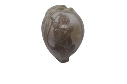 Carved Shankh Shell with Lord Hanuman - Spiritual Decor