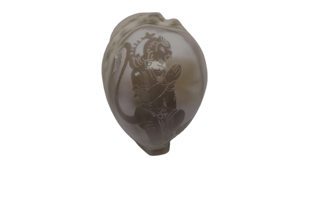 Carved Shankh Shell with Lord Hanuman - Spiritual Decor