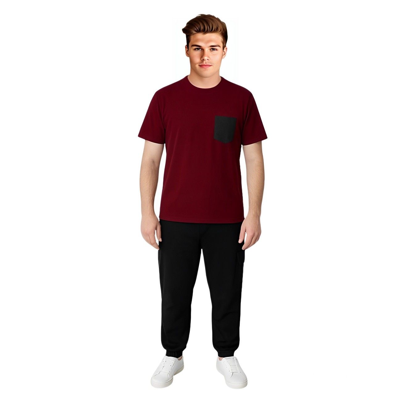 HAZAWA Men's colorblock Tracksuit, T-Shirt & Black Jogger Pants, trendy new collection, Stylish Co-ord set, New Collection , Gymwear, Maroon