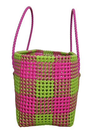 Handmade Multi-Purpose Plastic Wire Basket – Large Size | Pink & Green | Decorative Koodai with Attractive Pattern