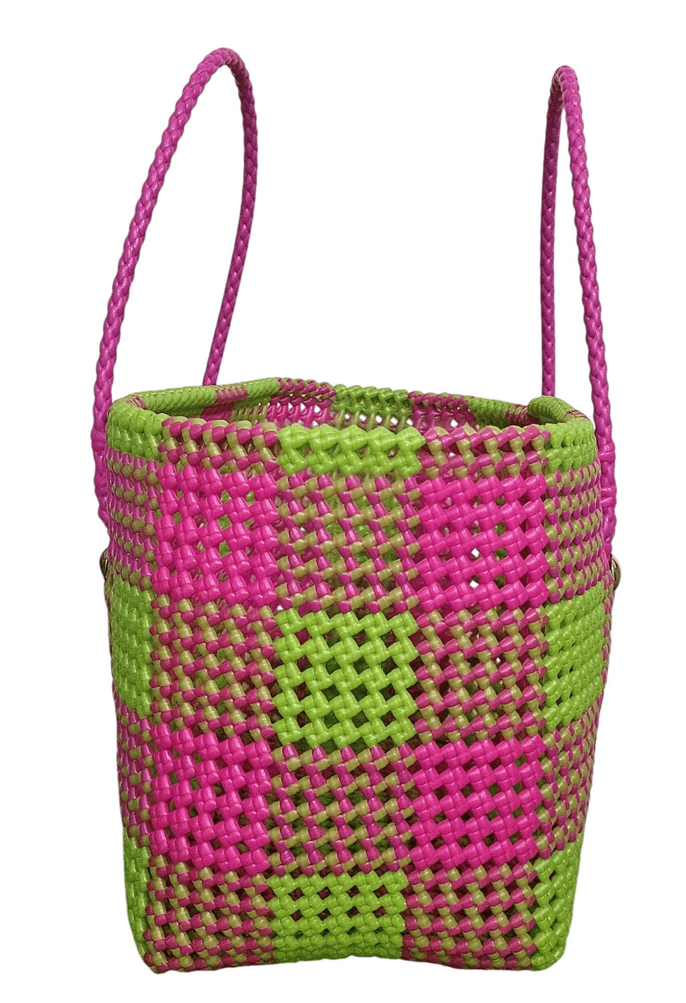 Handmade Multi-Purpose Plastic Wire Basket – Large Size | Pink & Green | Decorative Koodai with Attractive Pattern