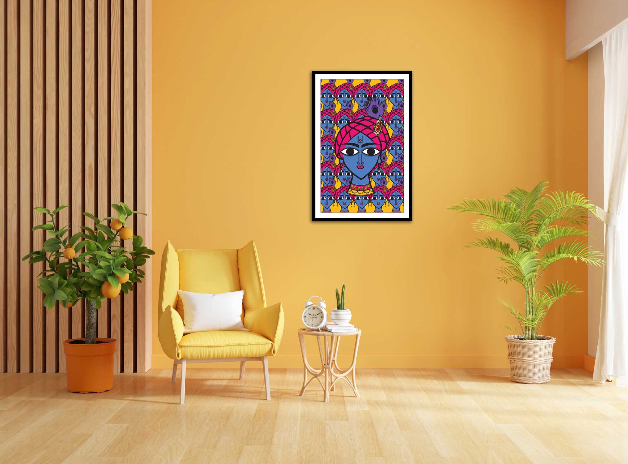 DIVINE MELODY OF KRISHNA WALLART 16in X 24in WITH BLACK FRAME