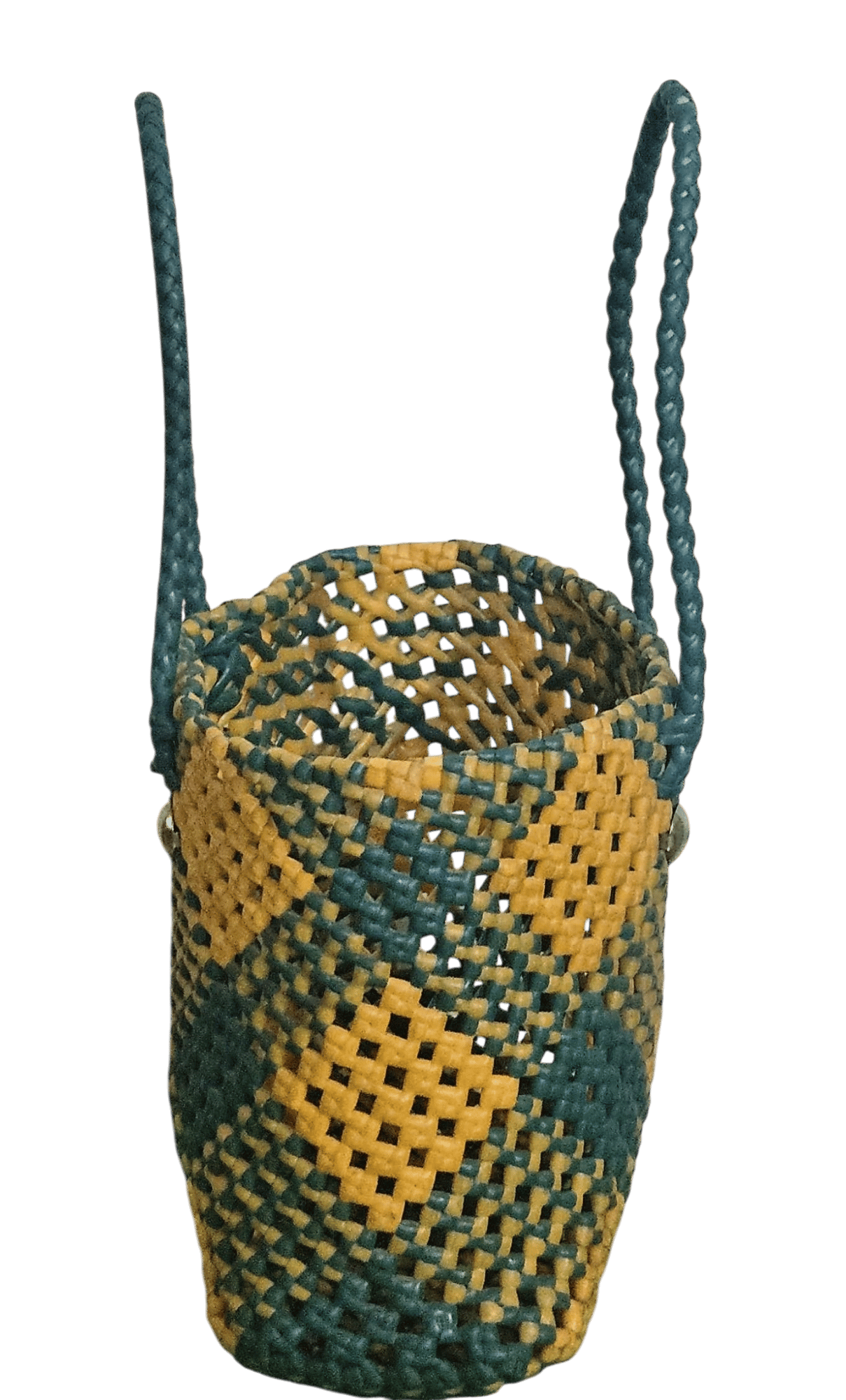 Handmade Multi-Purpose Plastic Wire Basket – Small Size | Blue & Yellow | Decorative Koodai with Attractive Design Pattern