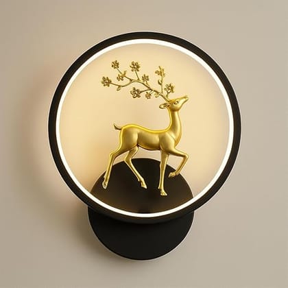 Round LED Wall Light with Golden Deer Decor – 4 Color Modes, Creative Flush Mount Wall Lamp for Bedroom, Living Room, Hallway & Interior Décor | Energy-Efficient Wall Sconce