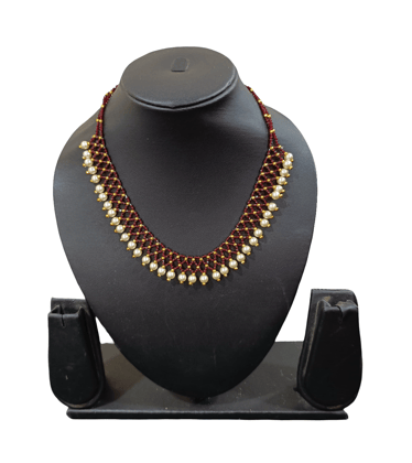 Maroon & Pearl Beaded Necklace: Elegant & Timeless Maroon & Pearl Beaded Necklace: Elegant & Timeless